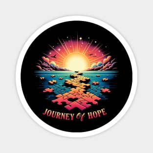 Puzzle pieces forming a path leading to a bright future with the words - Journey of Hope Magnet
